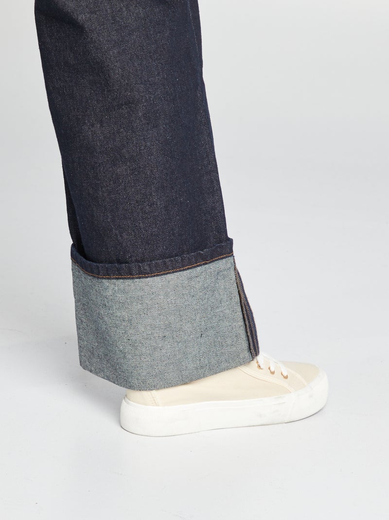 Jean large taille haute avec revers Bleu brut - Kiabi