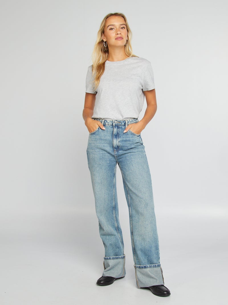 Jean large taille haute avec revers Dirty stone - Kiabi