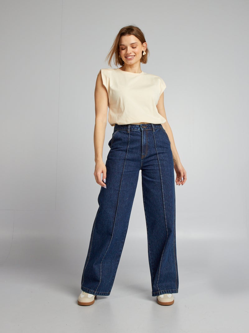 Jean large taille haute Bleu - Kiabi