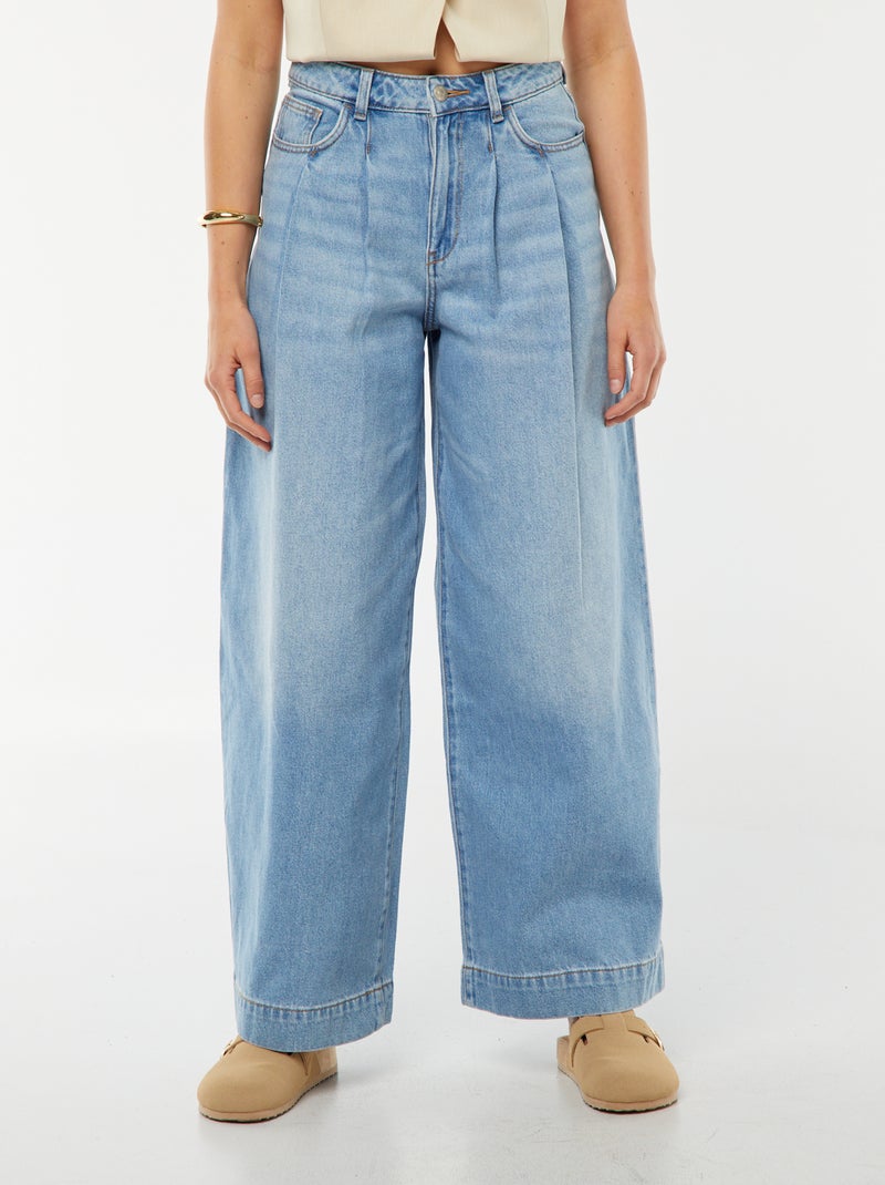 Jean large taille haute Bleu - Kiabi