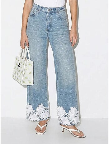 Jean large taille haute brodé lucci