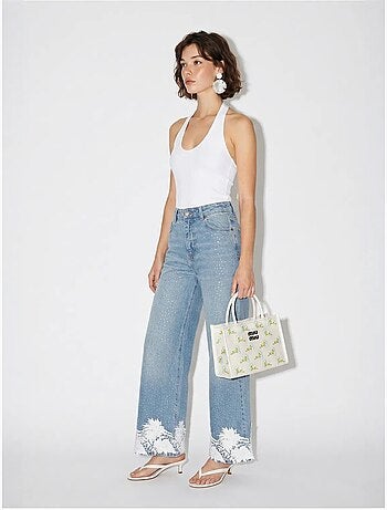 Jean large taille haute brodé lucci