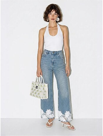 Jean large taille haute brodé lucci