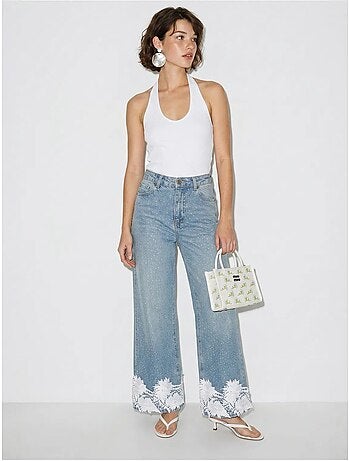 Jean large taille haute brodé lucci