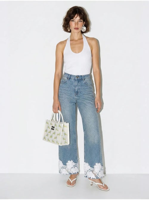 Jean large taille haute brodé lucci - Kiabi Jean large taille haute brodé lucci - Kiabi