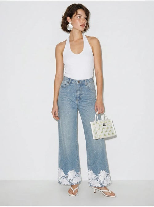 Jean large taille haute brodé lucci - Kiabi Jean large taille haute brodé lucci - Kiabi