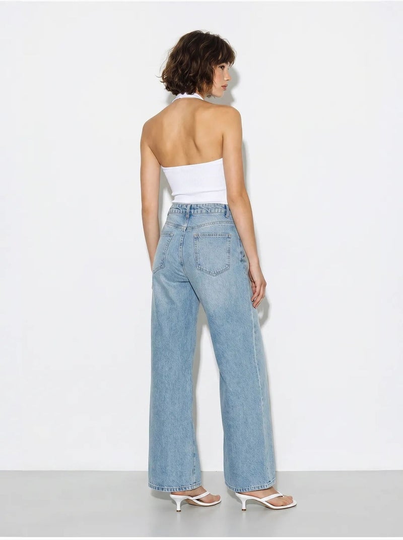 Jean large taille haute brodé lucci Bleu clair - Kiabi