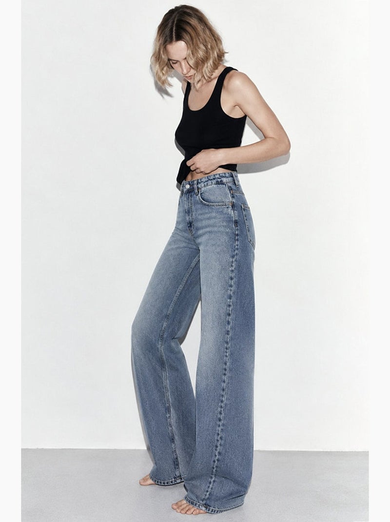 Jean large taille haute hiccup Bleu clair - Kiabi