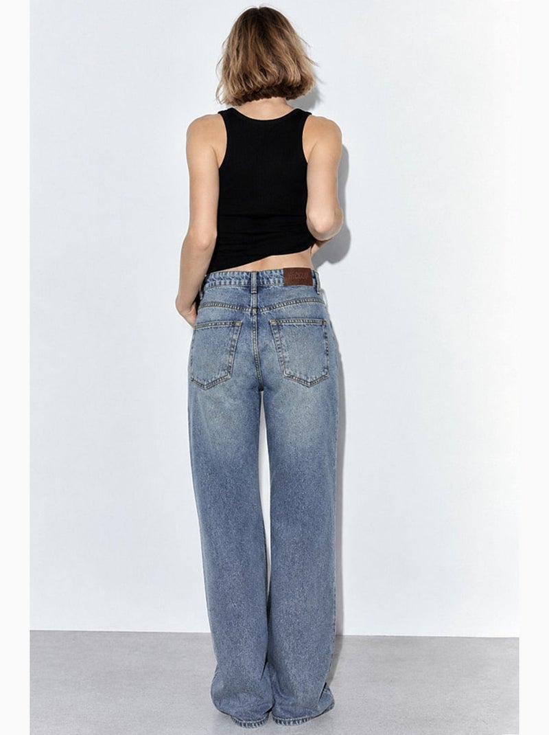 Jean large taille haute hiccup Bleu clair - Kiabi