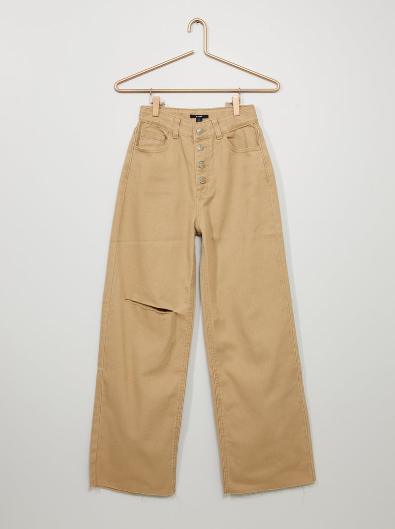 Jean large troué beige - Kiabi