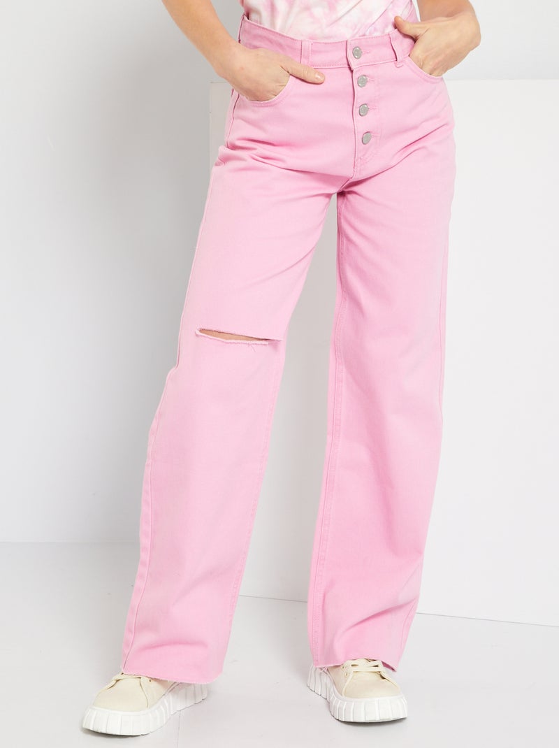 Jean large troué rose - Kiabi