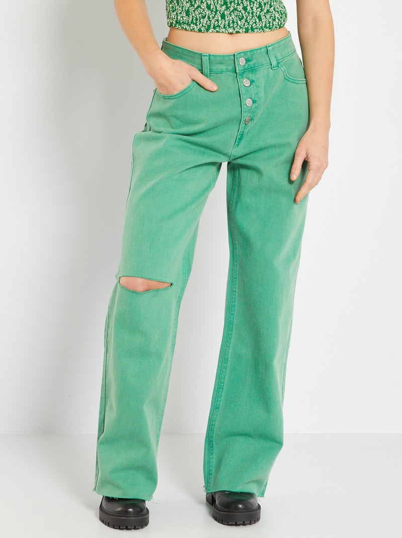Jean large troué vert - Kiabi