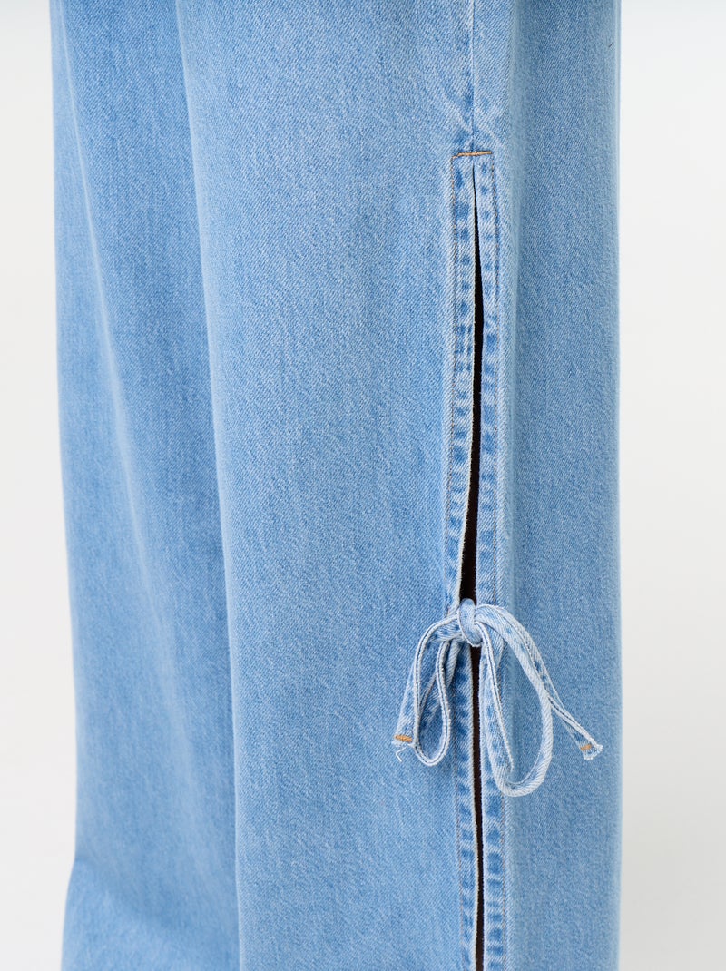 Jean large wide leg avec nœuds fantaisies à la base Bleu - Kiabi