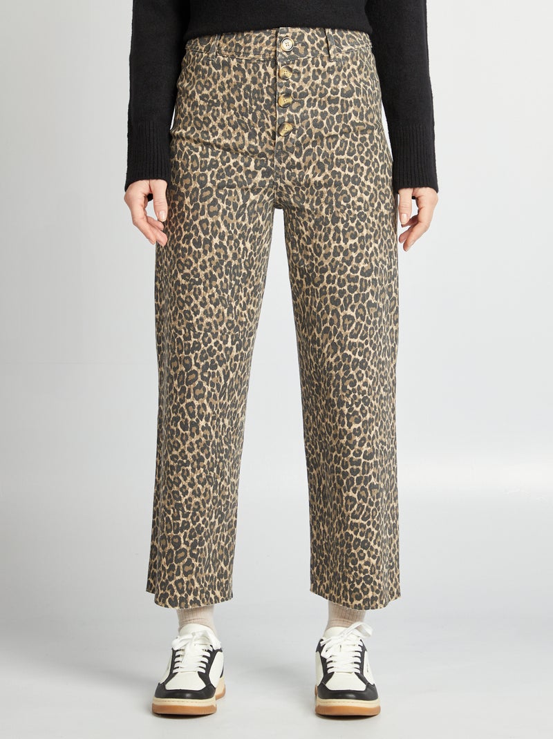 Jean large / wide leg ouverture par boutons fantaisies Léopard - Kiabi
