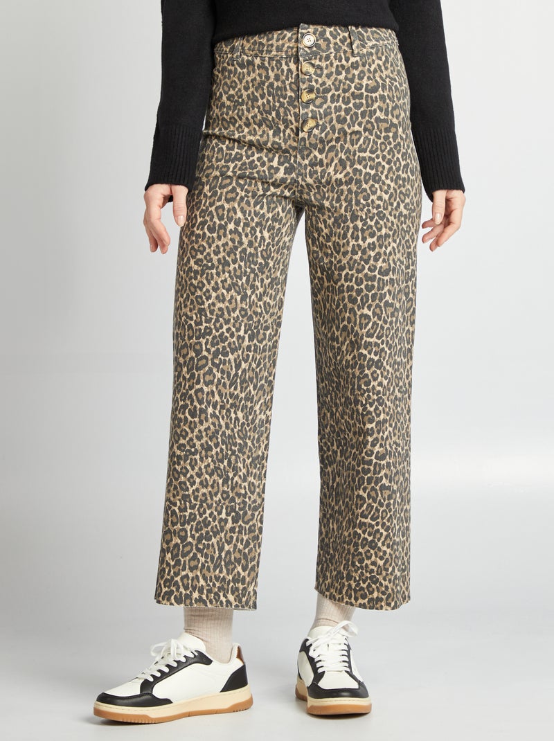 Jean large / wide leg ouverture par boutons fantaisies Léopard - Kiabi