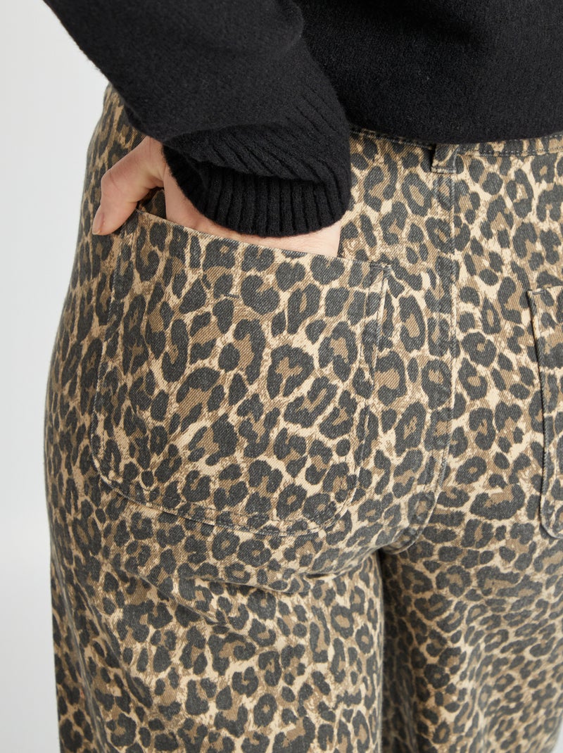 Jean large / wide leg ouverture par boutons fantaisies Léopard - Kiabi