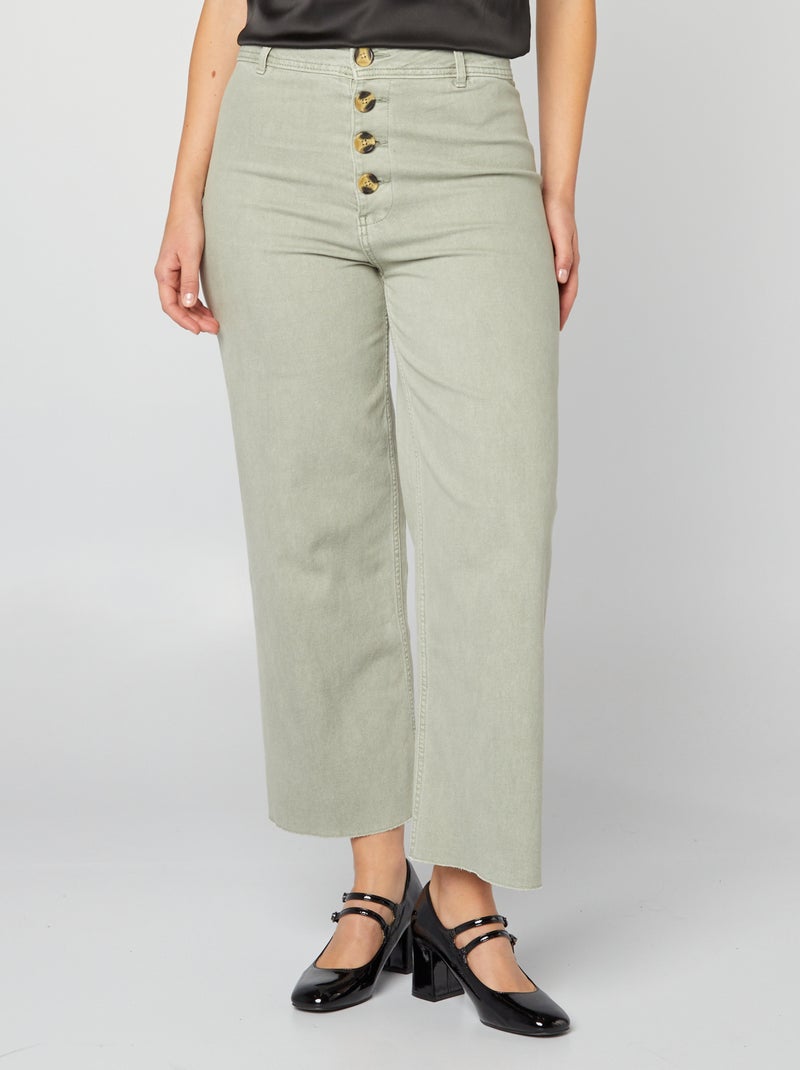 Jean large / wide leg ouverture par boutons fantaisies Vert - Kiabi