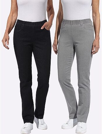 Jean lot de 2 avec ceinture élastique et poches avant - Taille courte - Moda Vilona