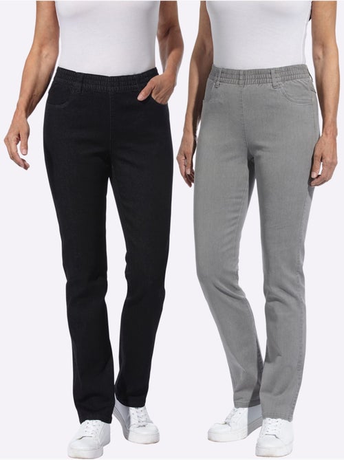 Jean lot de 2 avec ceinture élastique et poches avant - Taille courte - Moda Vilona - Kiabi