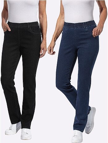 Jean lot de 2 avec ceinture élastique et poches avant - Taille courte - Moda Vilona