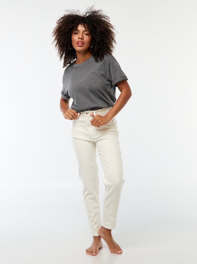 Jean mom 5 poches L34 Blanc - Kiabi