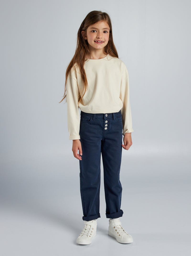Jean mom à boutons - Coupe + ajustée Bleu - Kiabi