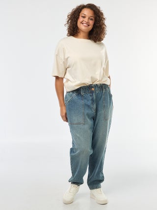 Jean mom à la taille élastiquée