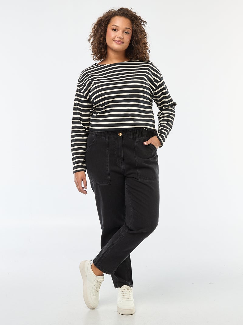 Jean mom à la taille élastiquée Gris - Kiabi