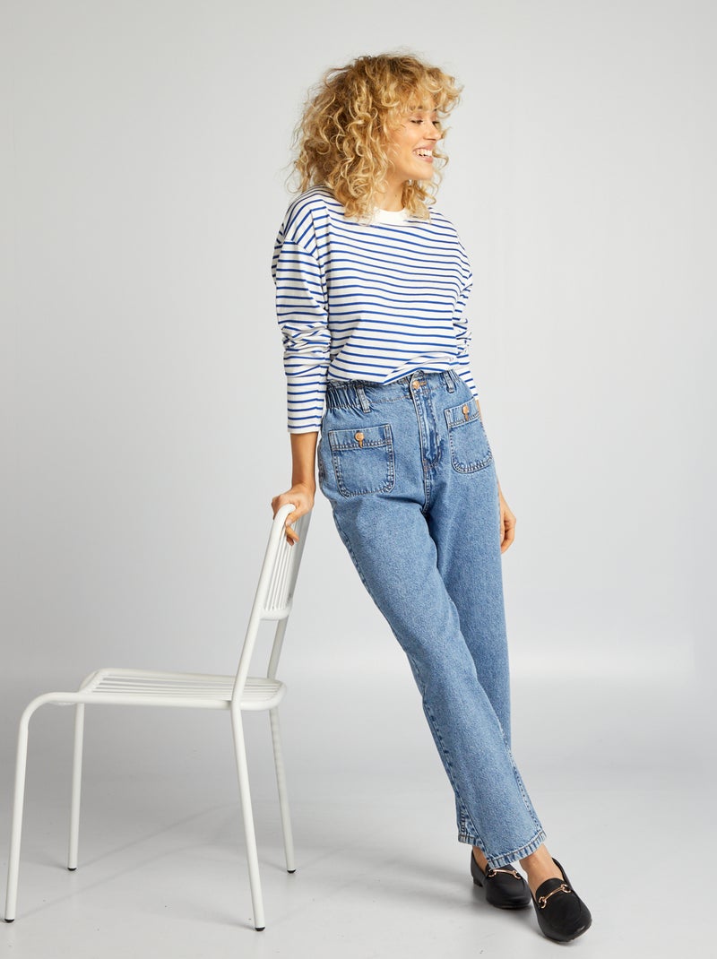 Jean mom à taille élastiquée - L28 Double stone - Kiabi