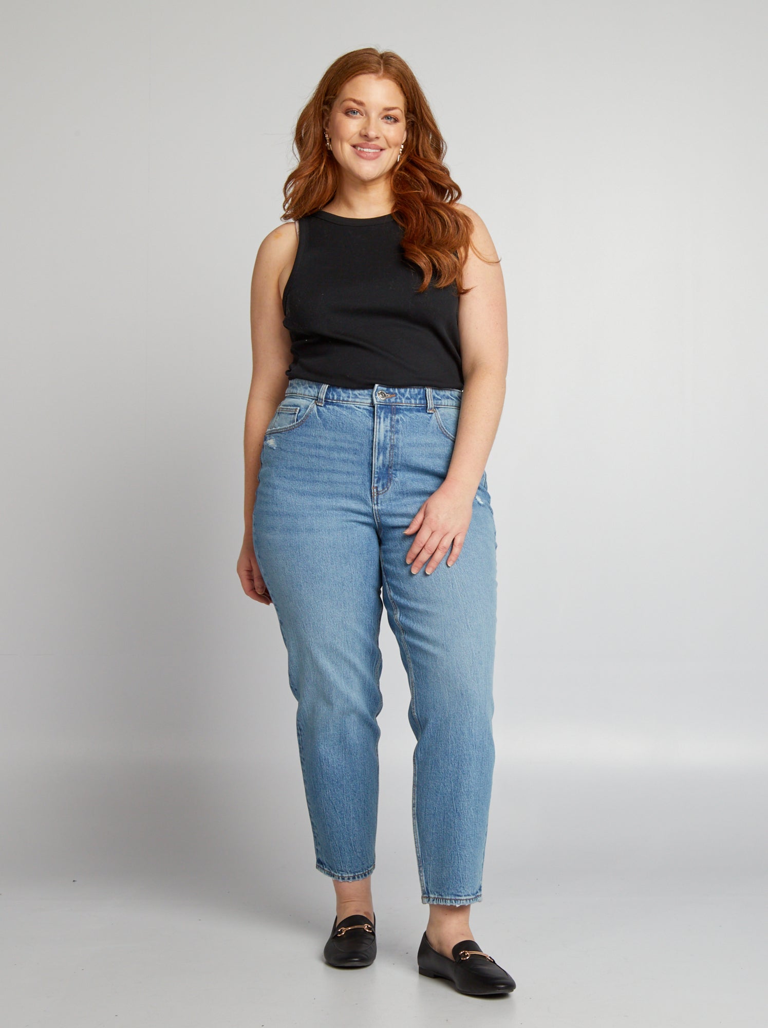 Jean Mom Bizzbee Taille Haute Délavé Clair - Taille 36 - Occasion Très Bon état