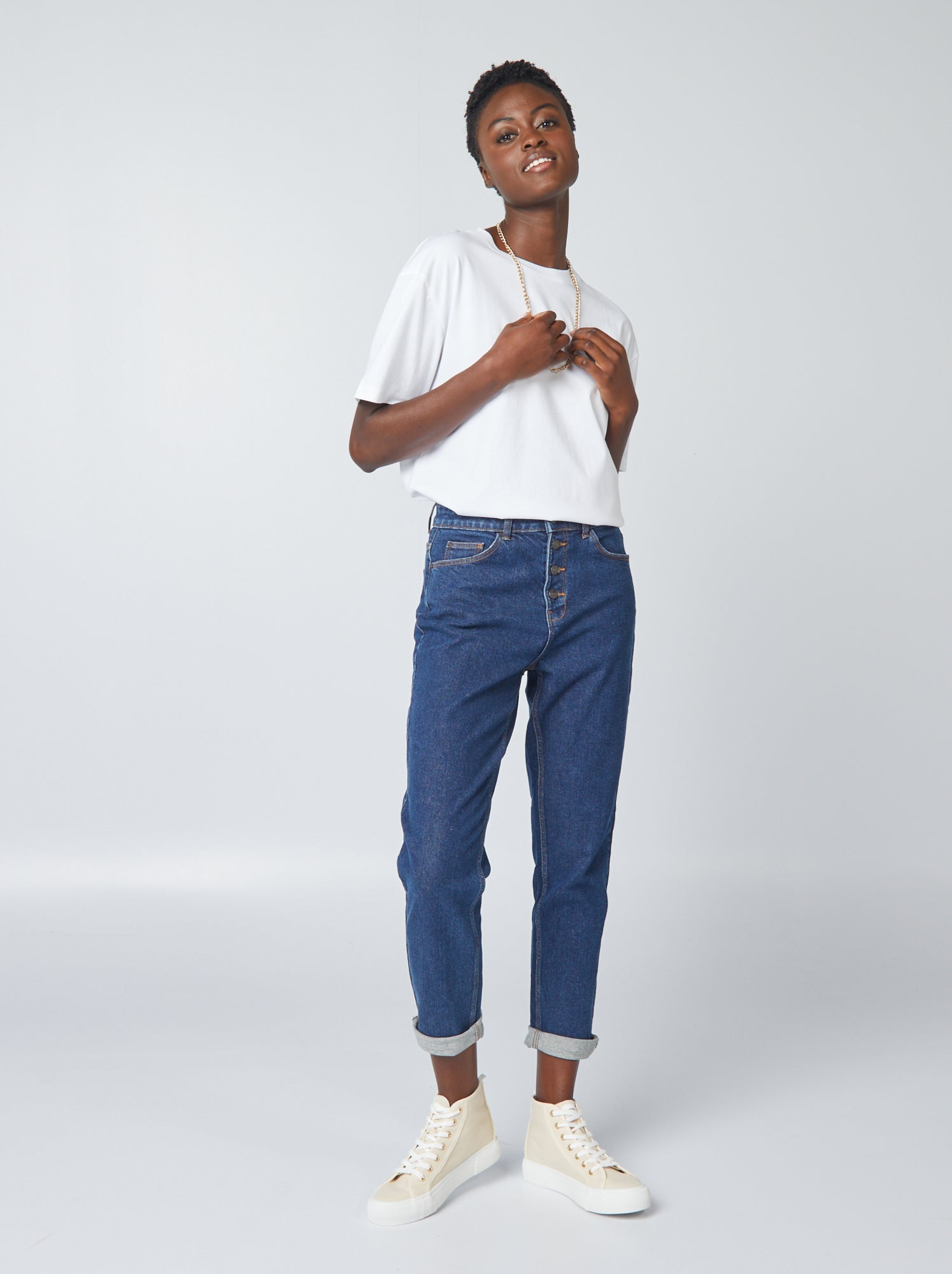 Mom Jeans Jean Femme Petite Longueur Jeans Mom 7/8ème Taille Haute