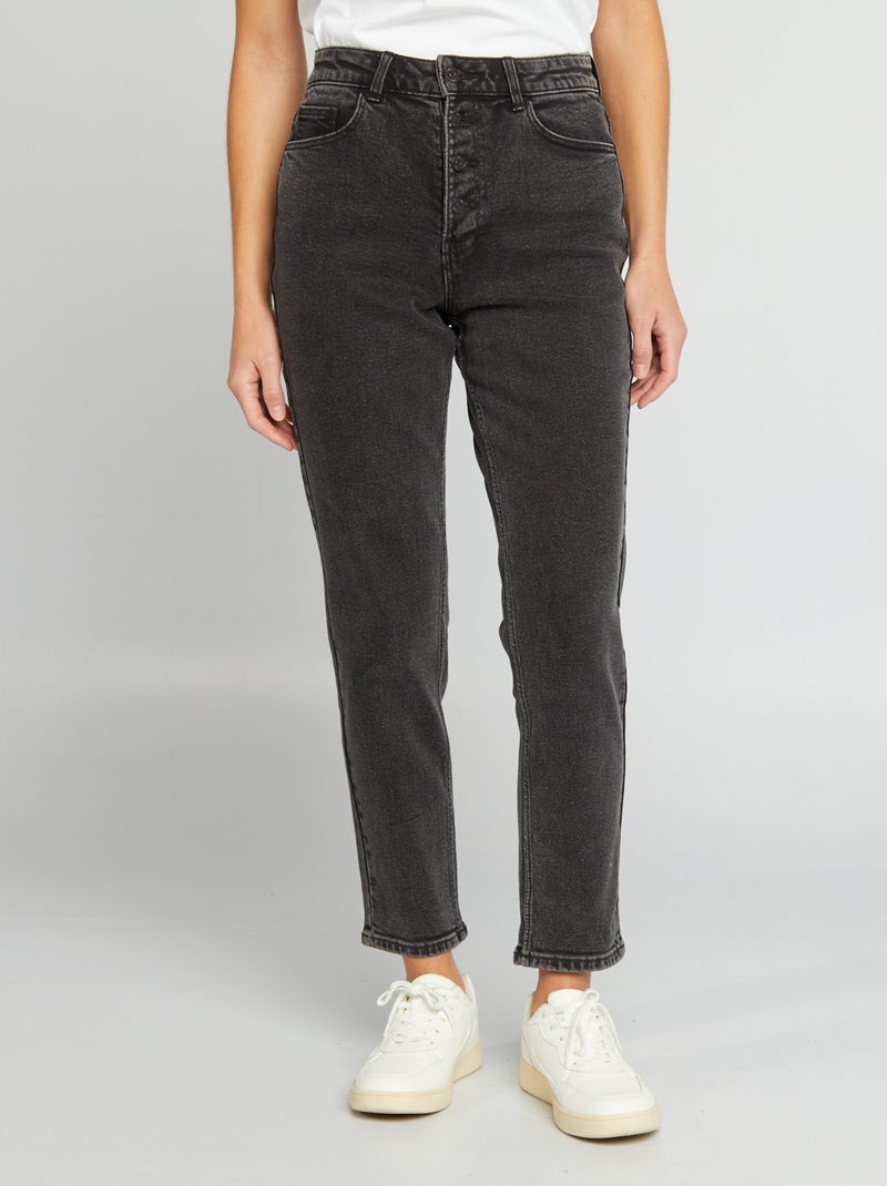 Jean mom à taille très haute - L30 Noir - Kiabi