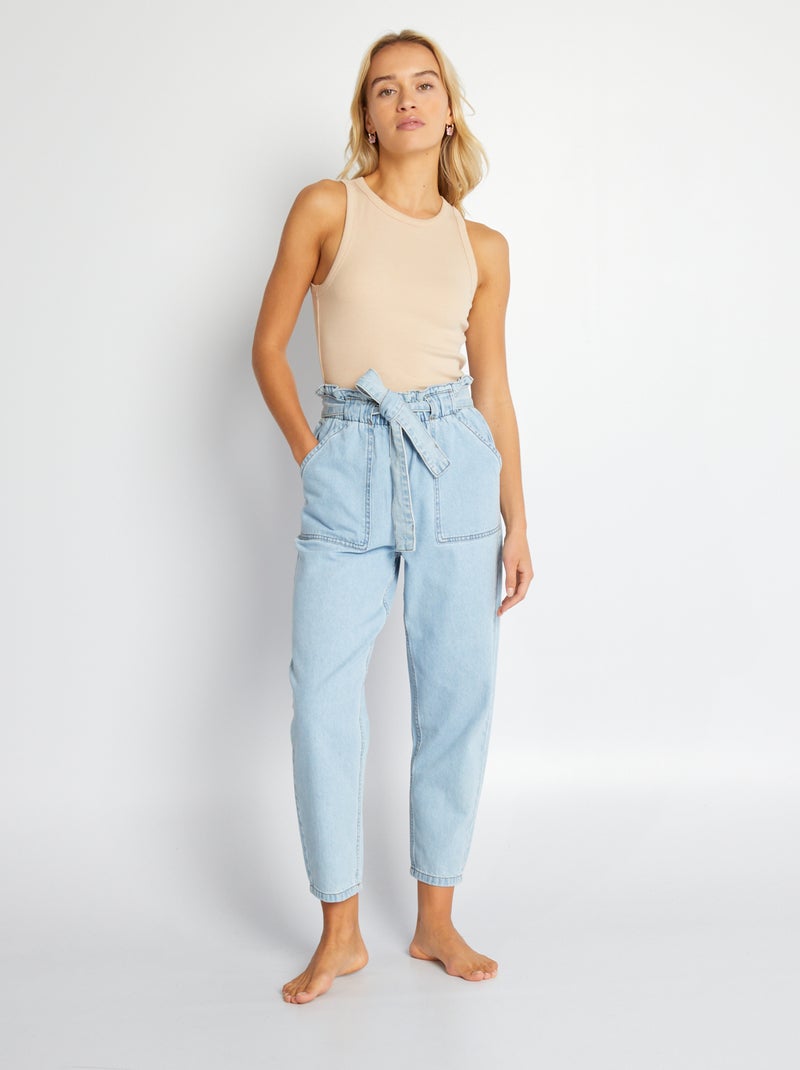 Jean mom avec ceinture Bleu - Kiabi