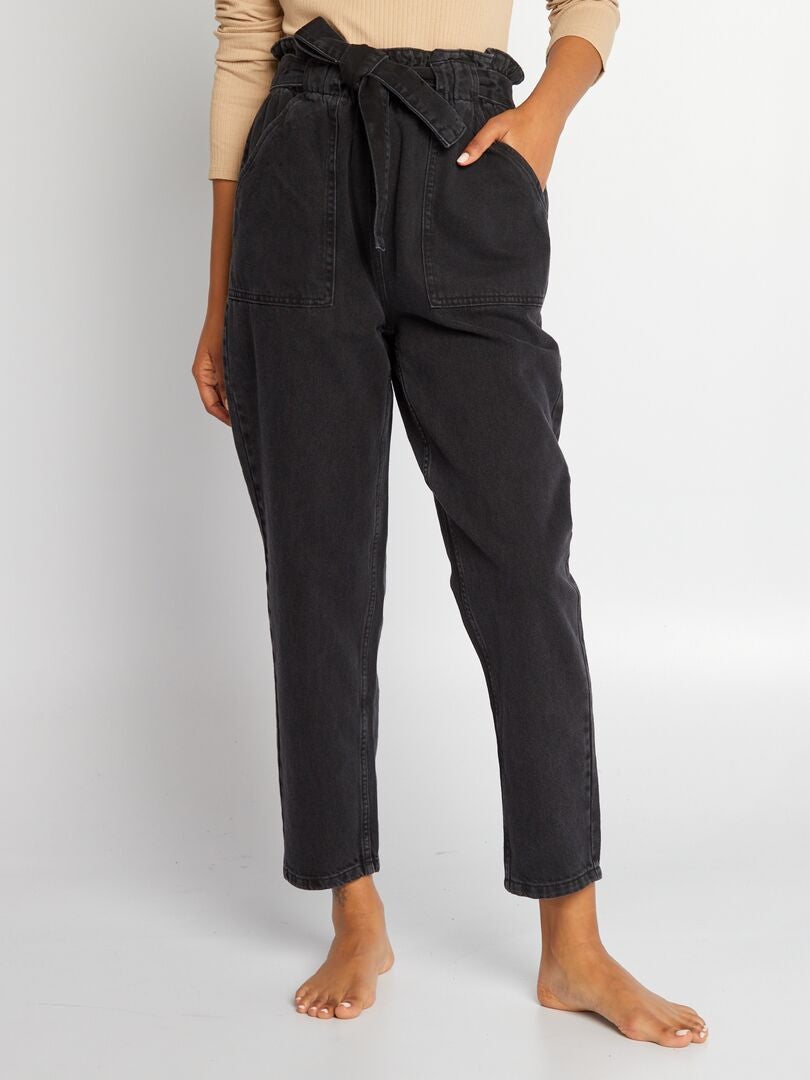 Pantalon Mom Zafa Noir - Taille Unique, Ceinture Imprimée, Poches - Neuf Avec étiquettes