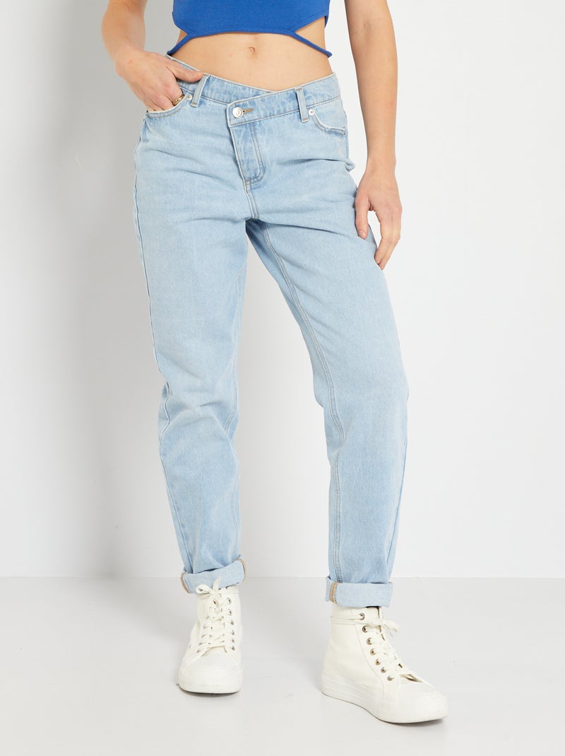 Jean mom avec patte de boutonnage décalée bleu - Kiabi