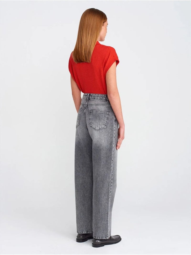 Jean mom droit à taille haute dilvin Gris clair - Kiabi