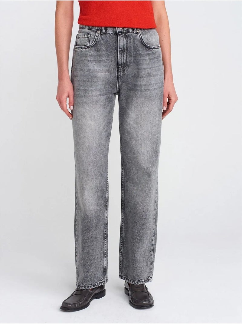 Jean mom droit à taille haute dilvin Gris clair - Kiabi