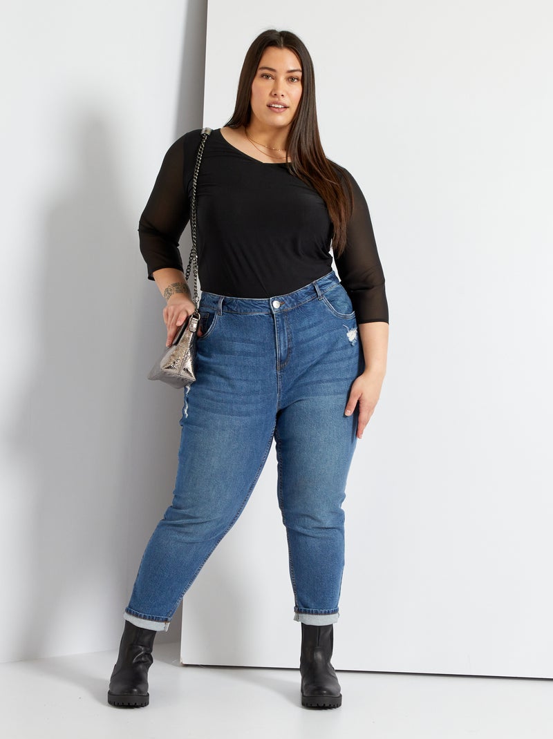 Jean mom effet troué bleu - Kiabi