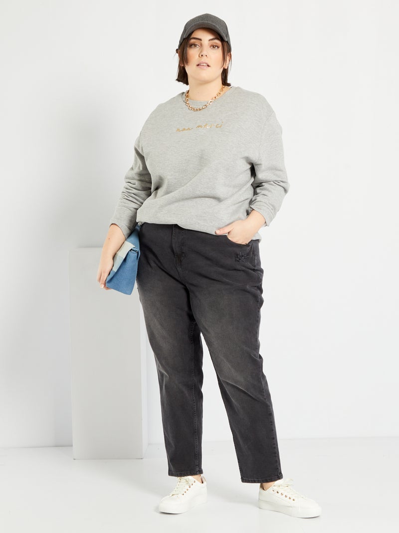 Jean mom effet troué noir - Kiabi