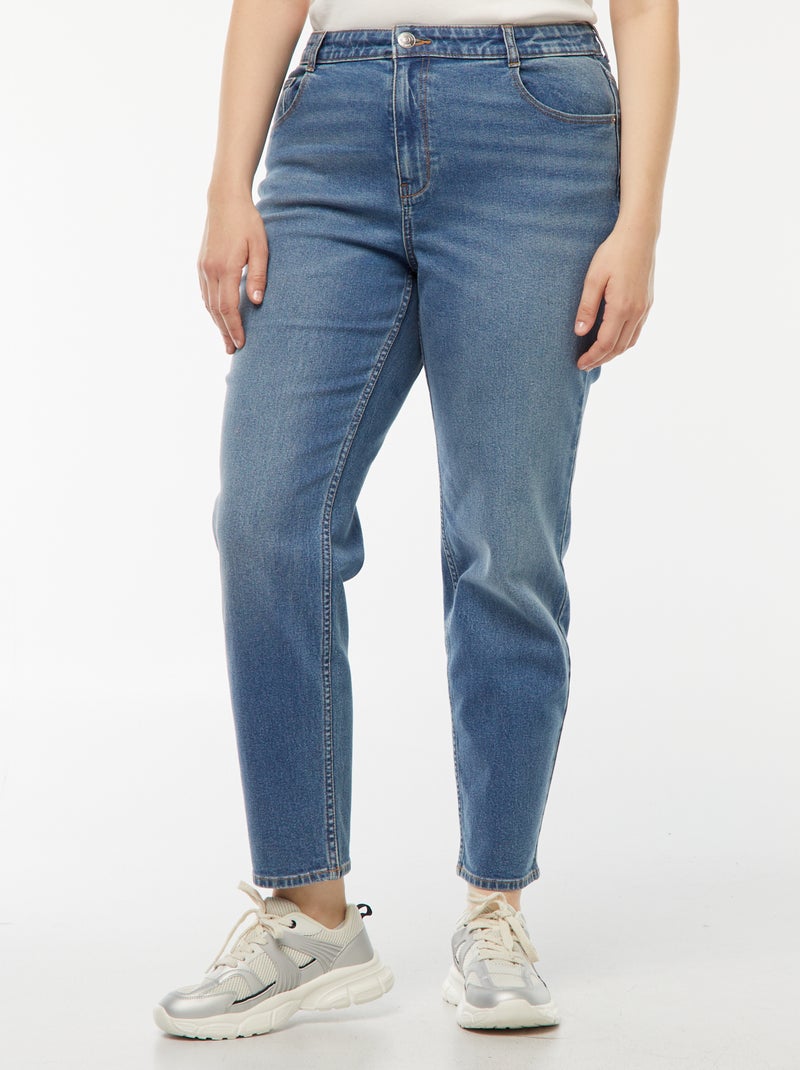 Jean mom taille haute 5 poches - L32 Bleu - Kiabi
