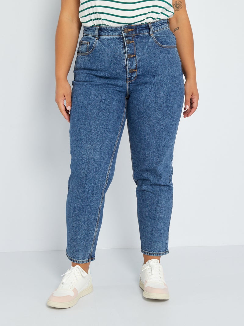 Jean mom taille haute à 5 poches - L28 Bleu - Kiabi