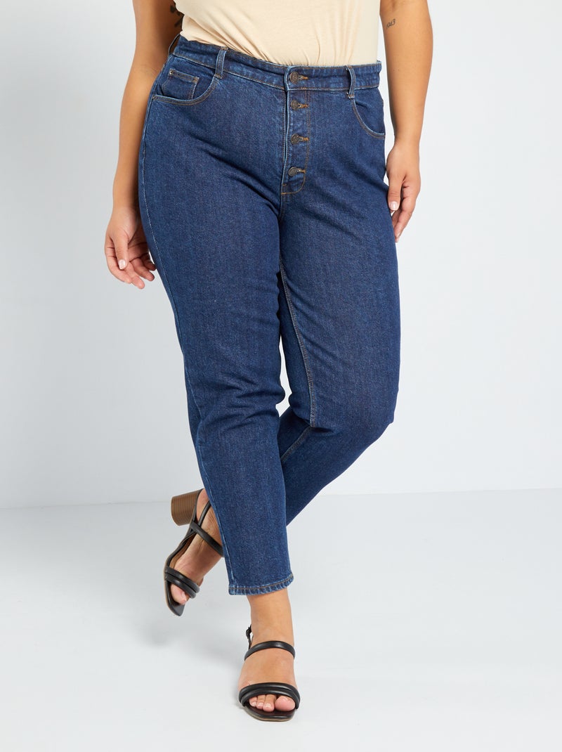 Jean mom taille haute à 5 poches - L28 Bleu brut - Kiabi