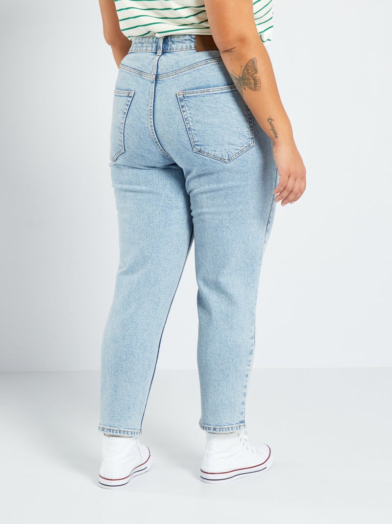 Jean mom taille haute  à 5 poches - L32 Bleu clair - Kiabi