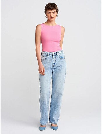 Jean mom taille haute à jambe droite dilvin