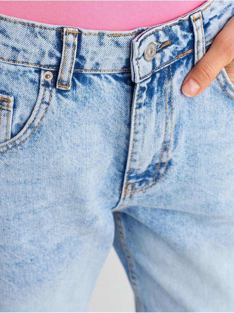 Jean mom taille haute à jambe droite dilvin Bleu clair - Kiabi