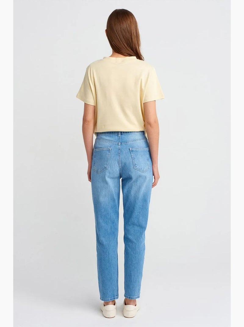 Jean mom taille haute à jambe droite dilvin Bleu saphir - Kiabi