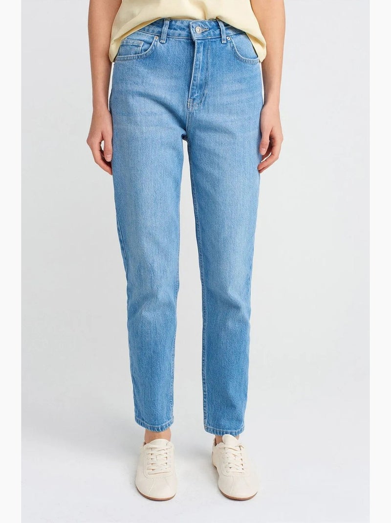 Jean mom taille haute à jambe droite dilvin Bleu saphir - Kiabi