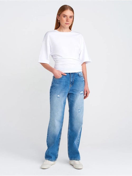 Jean Mom Taille Haute À Jambe Large - Kiabi
