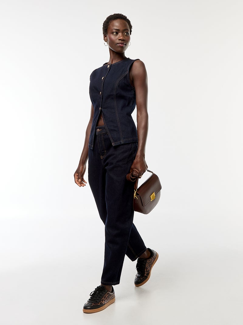 Jean mom taille haute Bleu - Kiabi