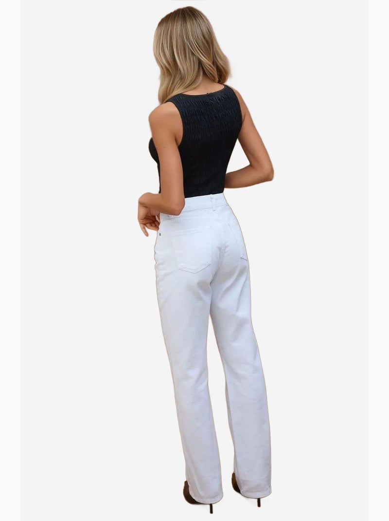 Jean mom taille haute coupe droite hiccup Blanc - Kiabi